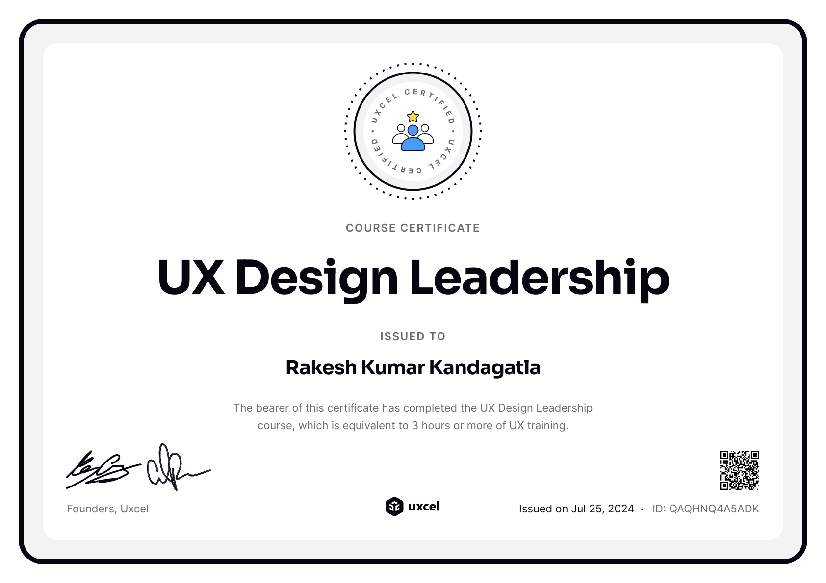 Rakesh Kumar Kandagatla's certificate